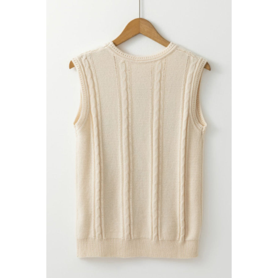 Embroidered Cable-Knit Round Neck Sweater Vest Apparel and Accessories