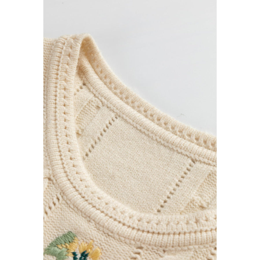 Embroidered Cable-Knit Round Neck Sweater Vest Apparel and Accessories