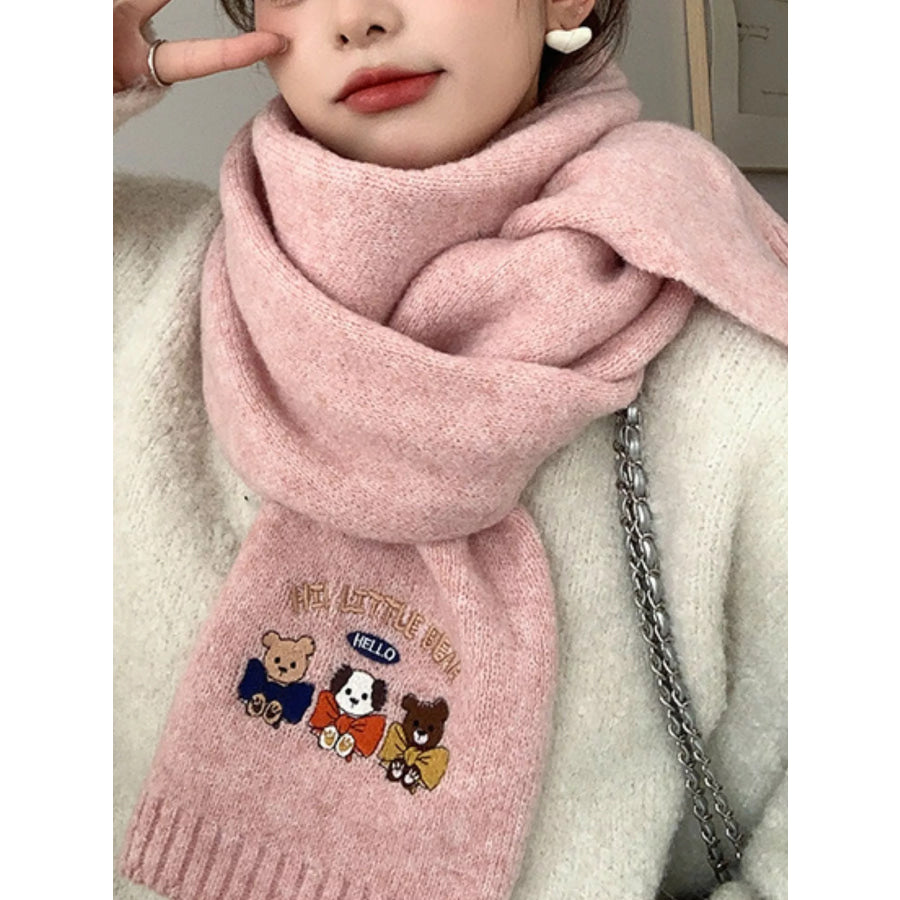 Embroidered Cartoon Warm Scarf Pink / One Size Apparel and Accessories