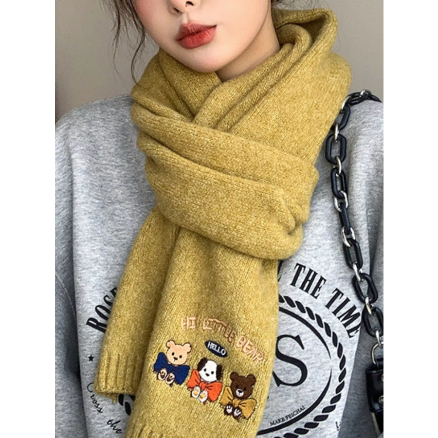Embroidered Cartoon Warm Scarf Yellow / One Size Apparel and Accessories