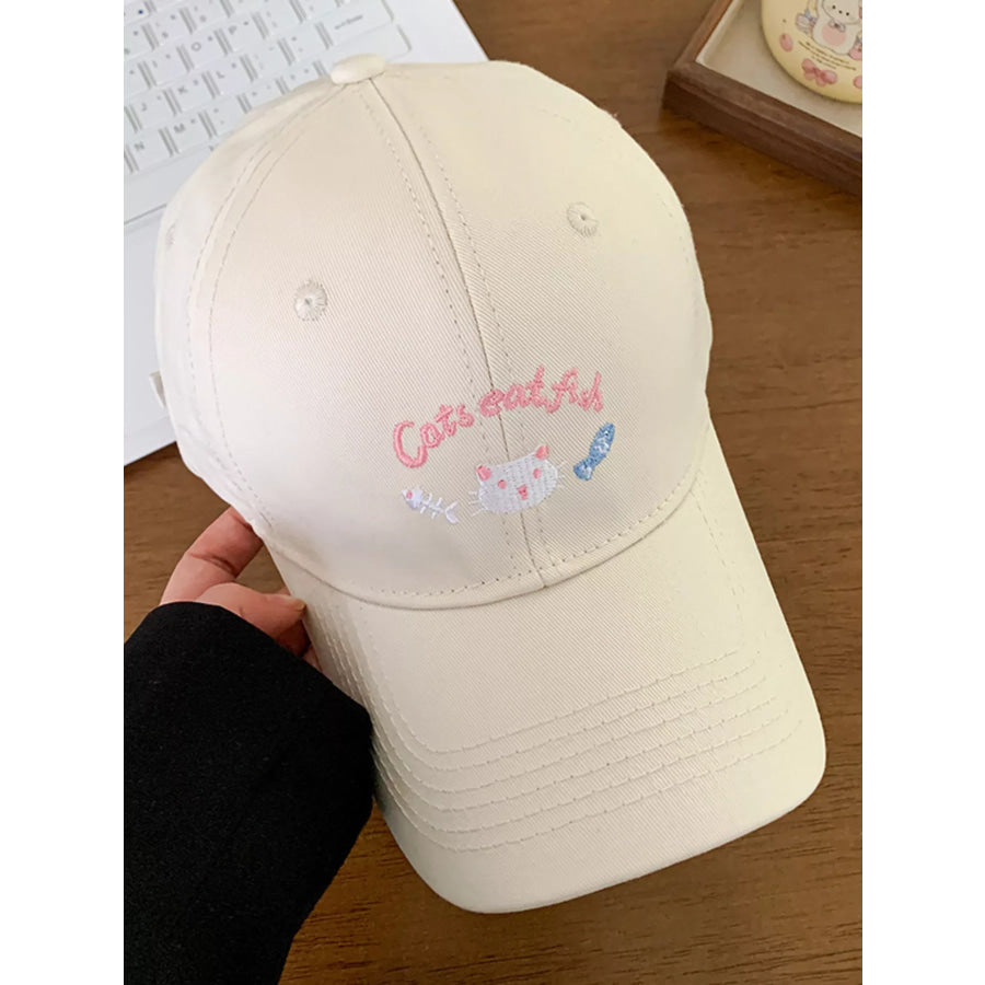 Embroidered Cat Baseball Cap Pink / One Size Apparel and Accessories