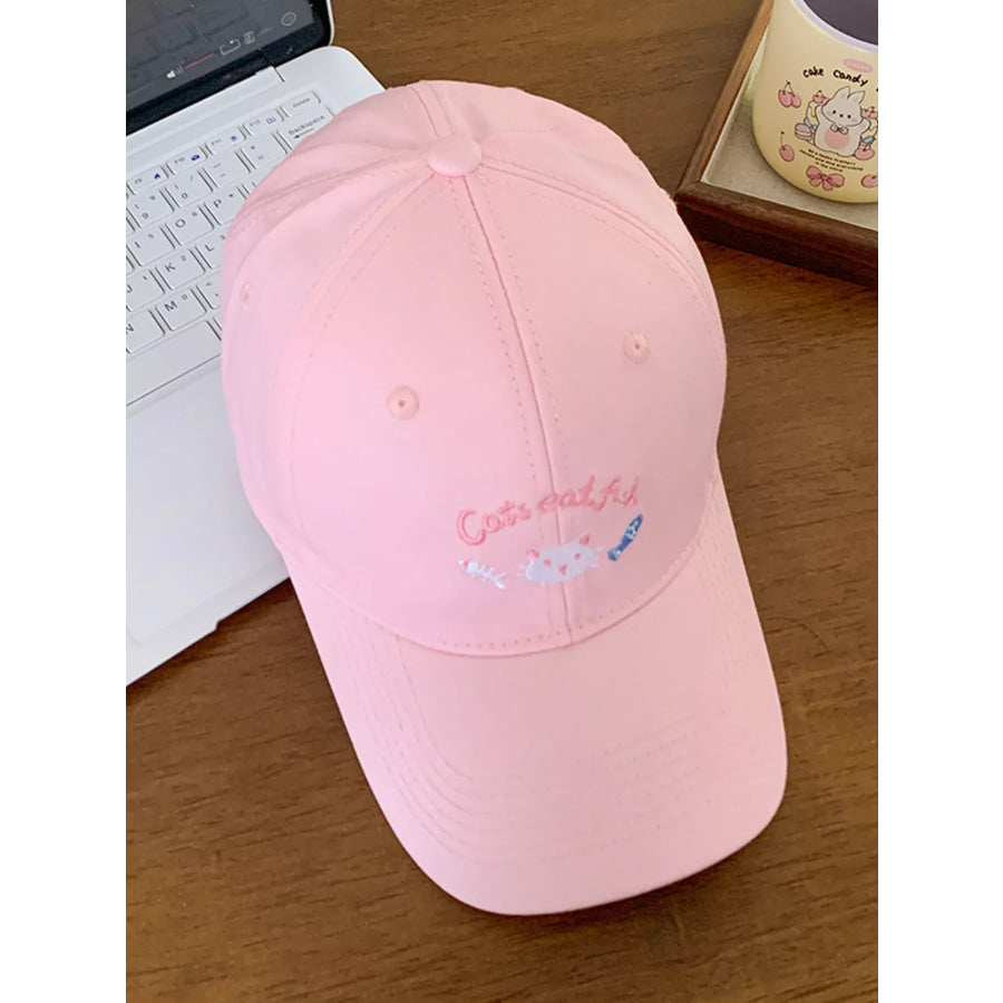 Embroidered Cat Baseball Cap Pink / One Size Apparel and Accessories