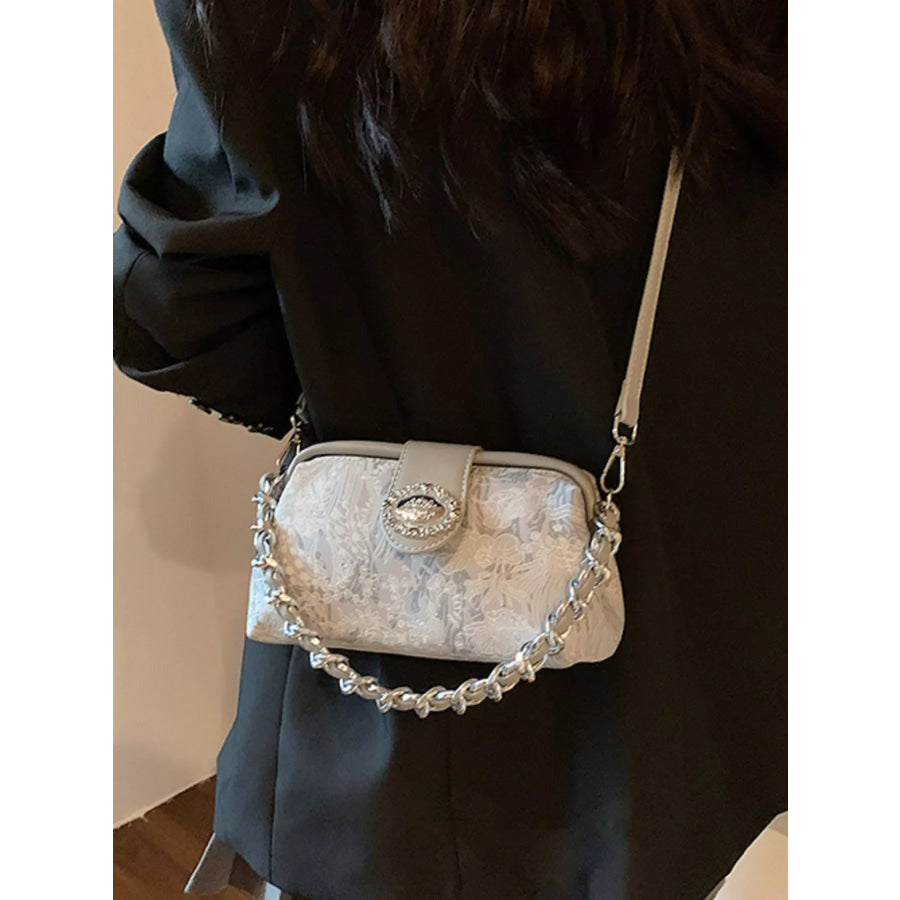 Embroidered Chain Crossbody Bag Grey / ONESIZE Apparel and Accessories