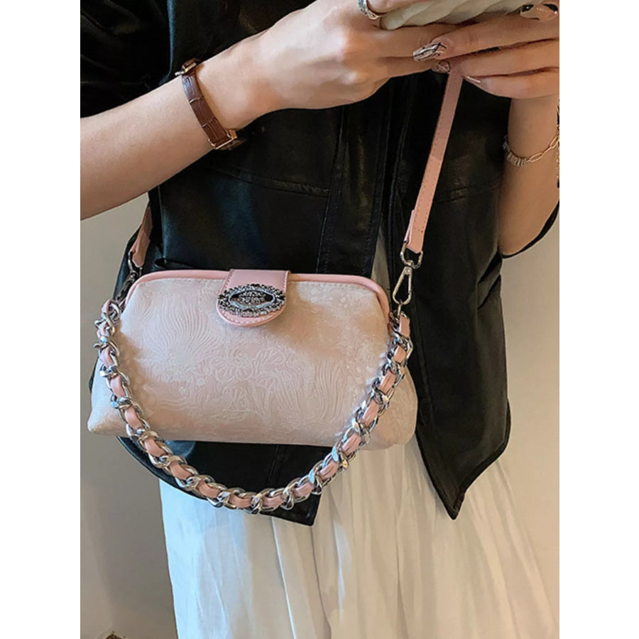 Embroidered Chain Crossbody Bag Pink / ONESIZE Apparel and Accessories