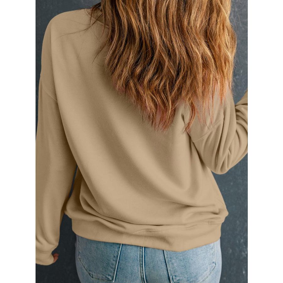 Embroidered Clover Pattern Round Neck Sweatshirt Apparel and Accessories