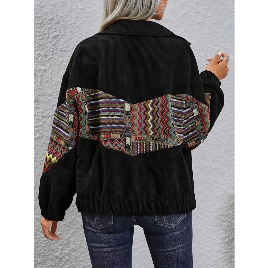 Embroidered Collared Neck Snap Down Jacket Apparel and Accessories