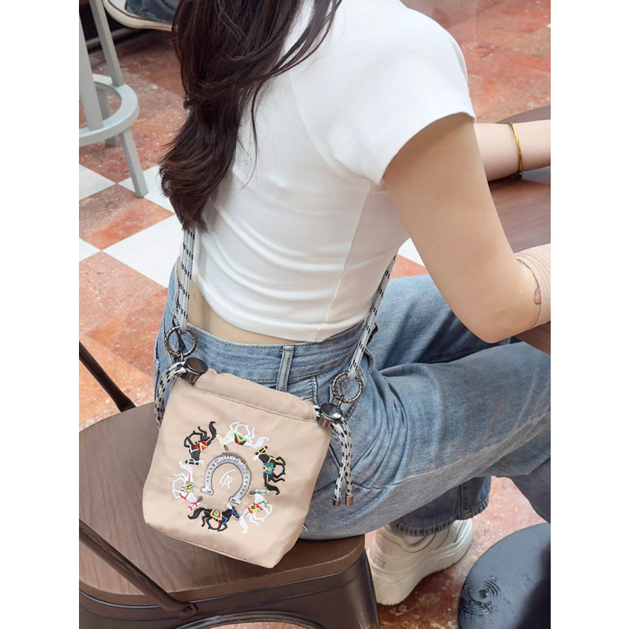 Embroidered Crossbody Bag with Rope Strap Apparel and Accessories