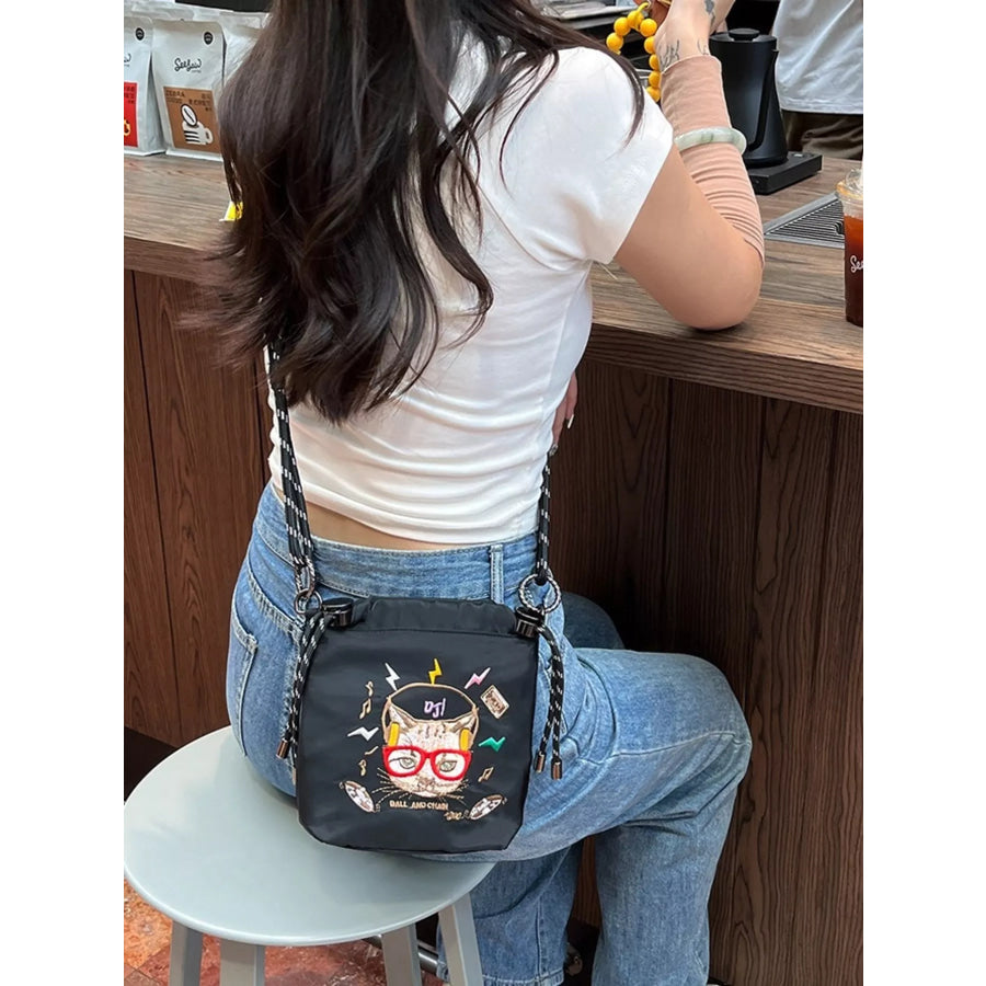 Embroidered Crossbody Bag with Rope Strap Apparel and Accessories