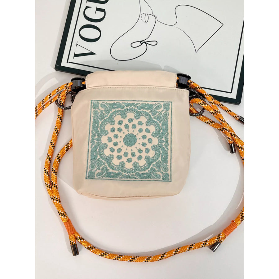 Embroidered Crossbody Bag with Rope Strap Apparel and Accessories