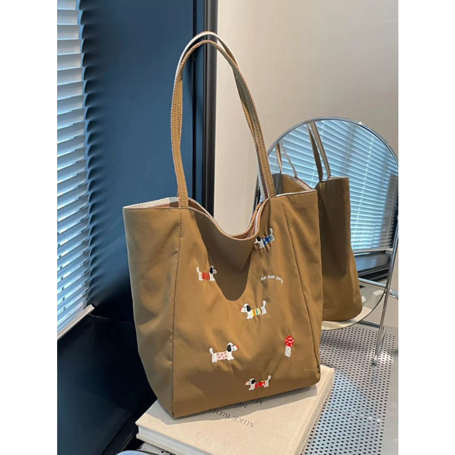 Embroidered Dachshund Shoulder Bag Brown / One Size Apparel and Accessories