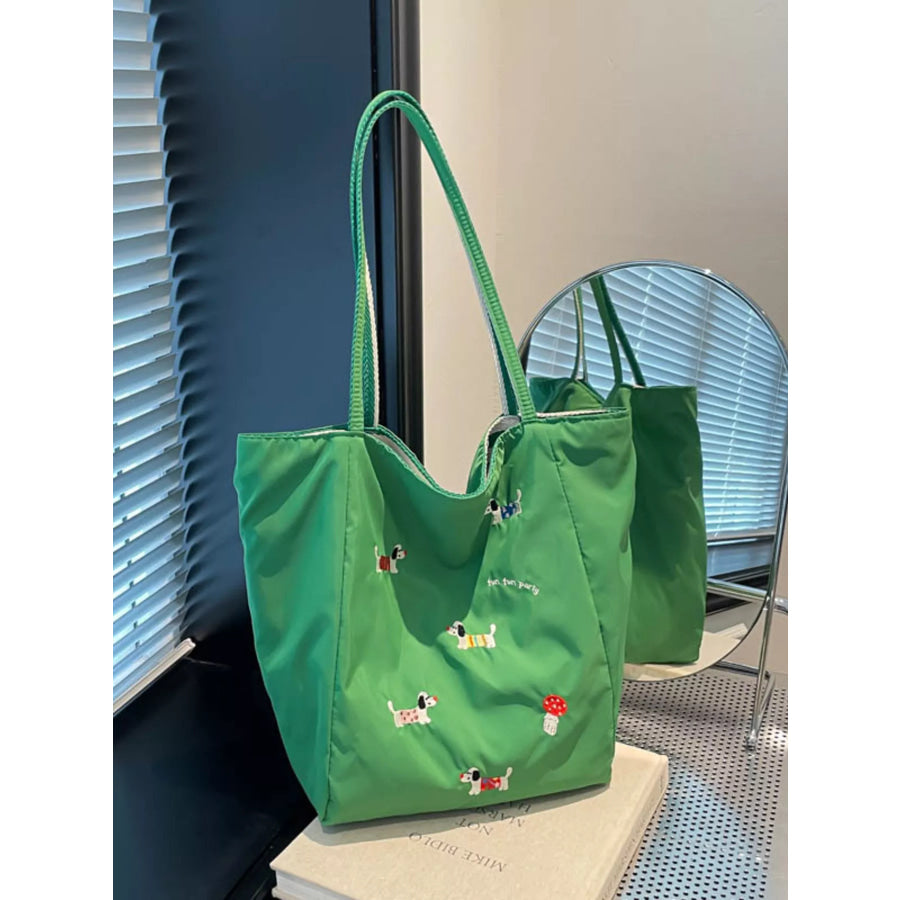 Embroidered Dachshund Shoulder Bag Green / One Size Apparel and Accessories