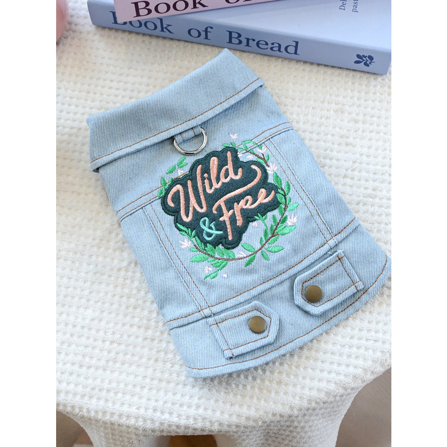 Embroidered Denim Pet Jacket Wild & Free / XS Apparel and Accessories
