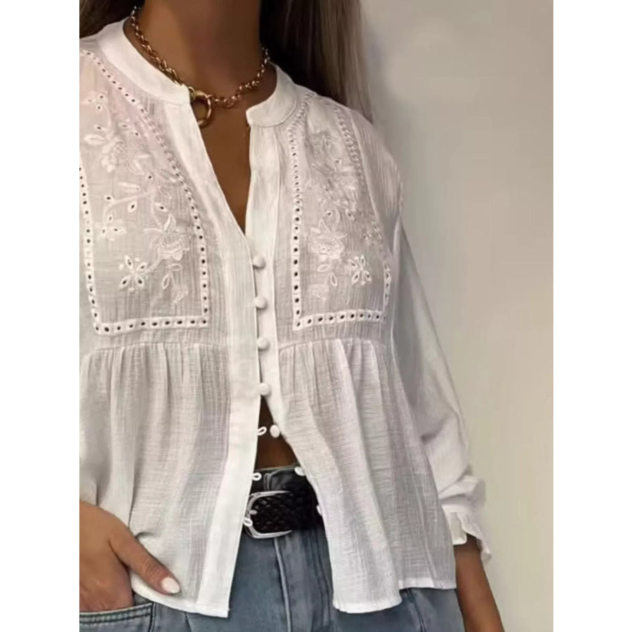 Embroidered Detail Button-Down Shirt Apparel and Accessories