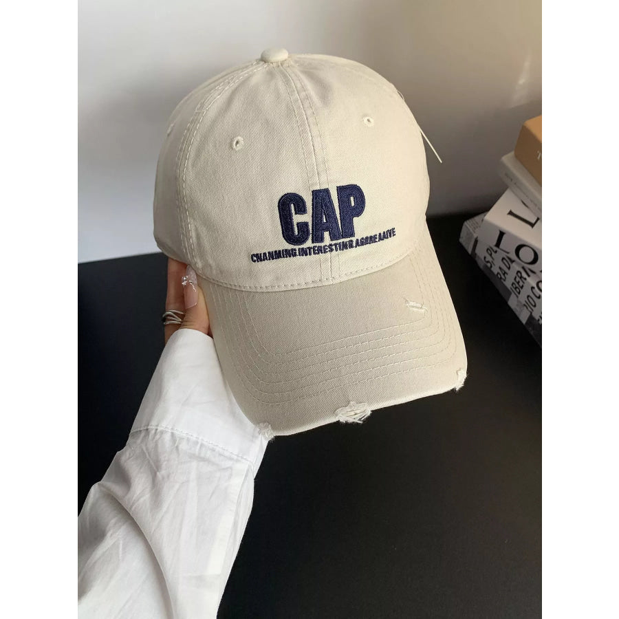 Embroidered Distressed Baseball Cap Cream White / One Size Apparel and Accessories