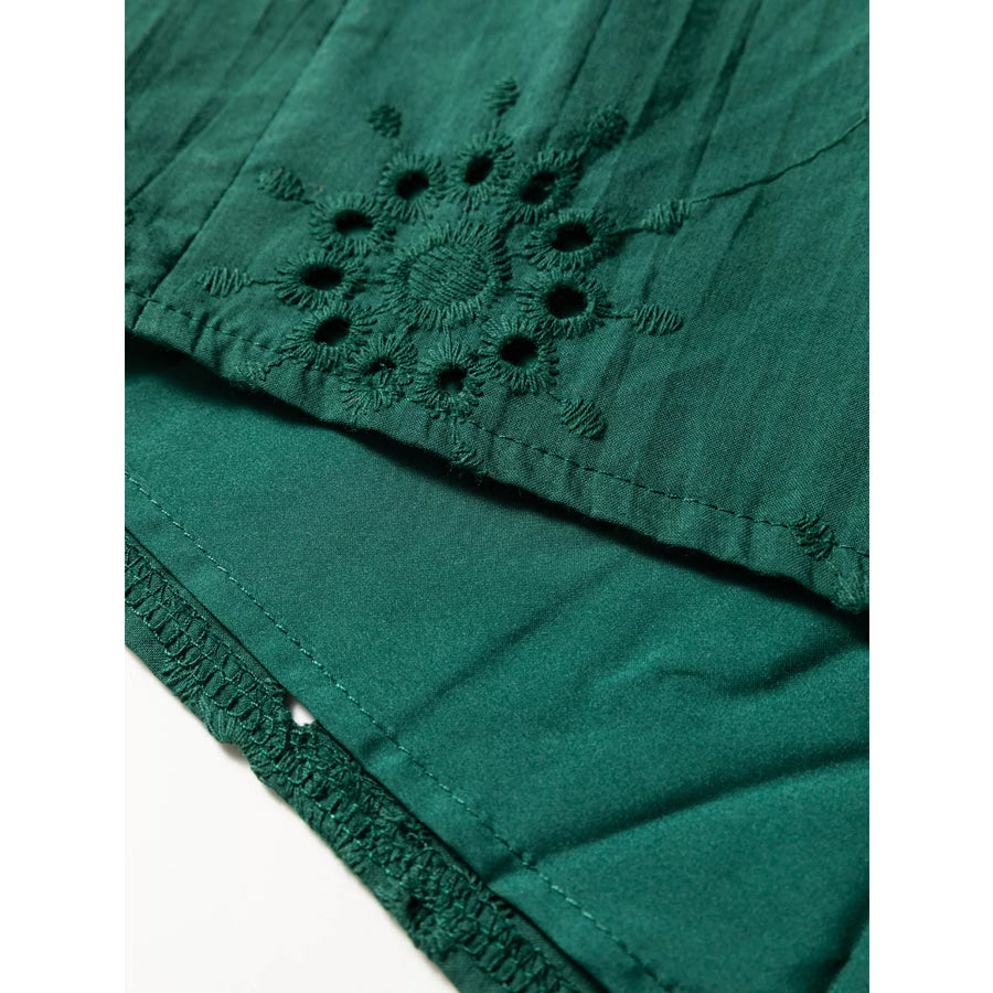 Embroidered Eyelet Pattern 3/4 Puffy Sleeve Swing Mini Dress Apparel and Accessories
