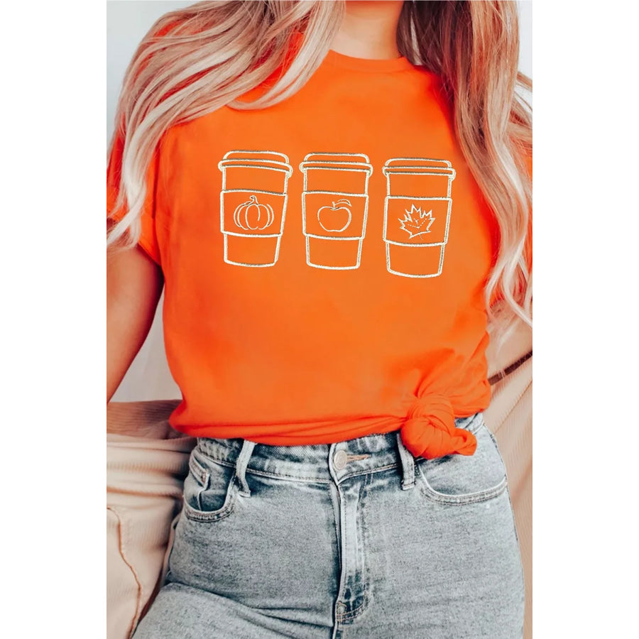 Embroidered Fall Drinks Round Neck Tee Apparel and Accessories