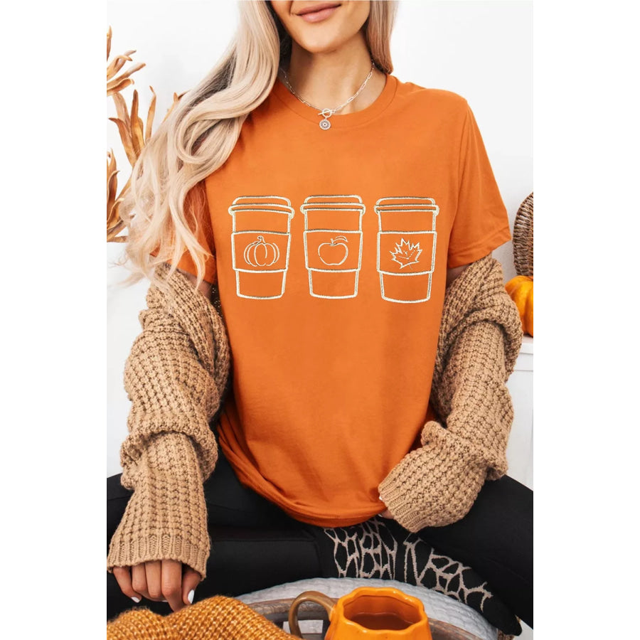 Embroidered Fall Drinks Round Neck Tee Apparel and Accessories