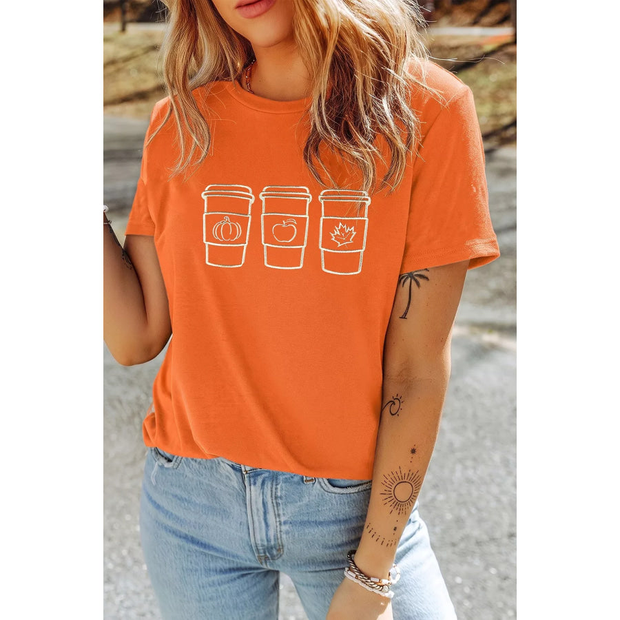 Embroidered Fall Drinks Round Neck Tee Apparel and Accessories
