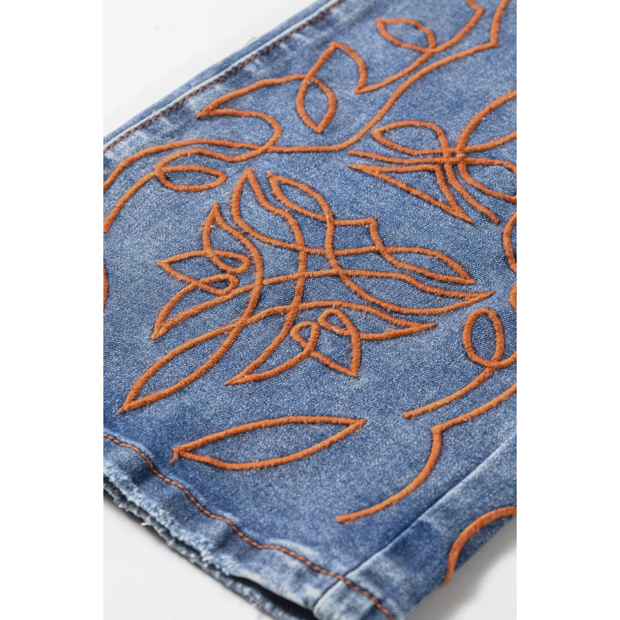 Embroidered Flare Leg Jeans Apparel and Accessories