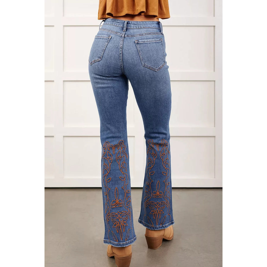 Embroidered Flare Leg Jeans Apparel and Accessories