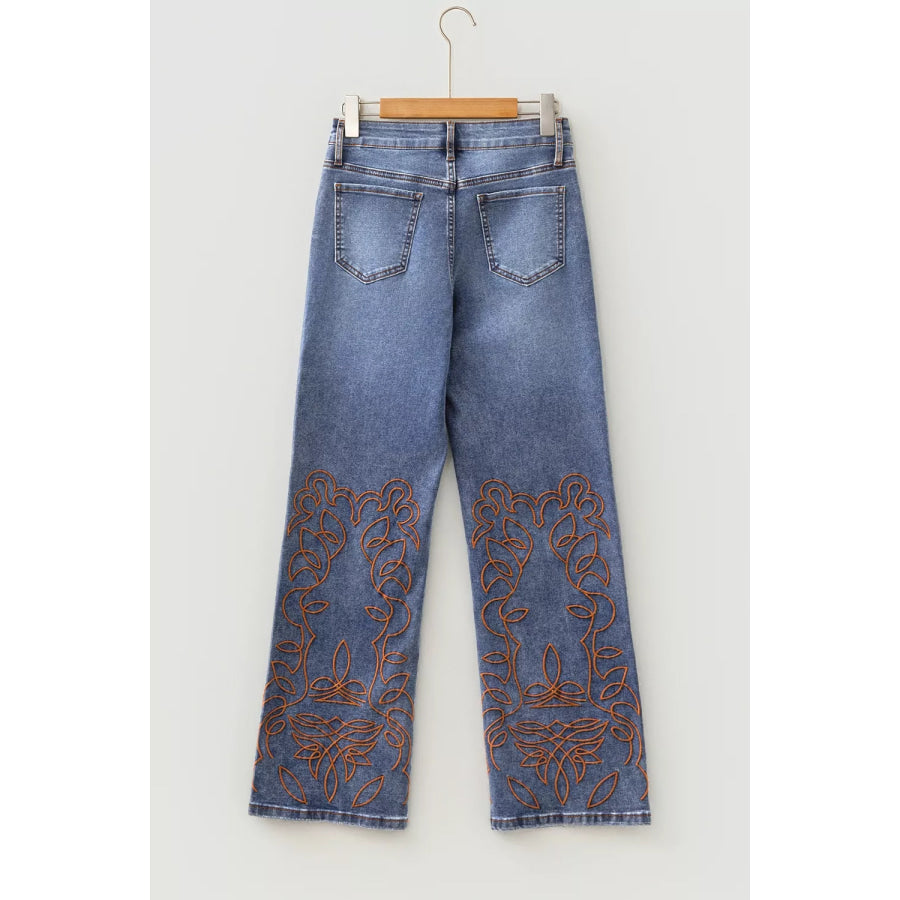 Embroidered Flare Leg Jeans Apparel and Accessories
