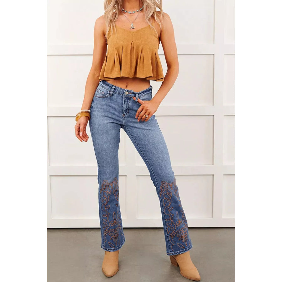 Embroidered Flare Leg Jeans Medium / 4 Apparel and Accessories