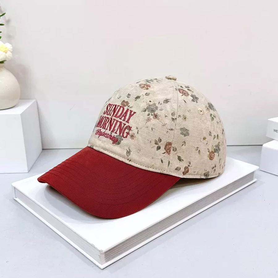 Embroidered Floral Print Baseball Cap Beige / One Size Apparel and Accessories