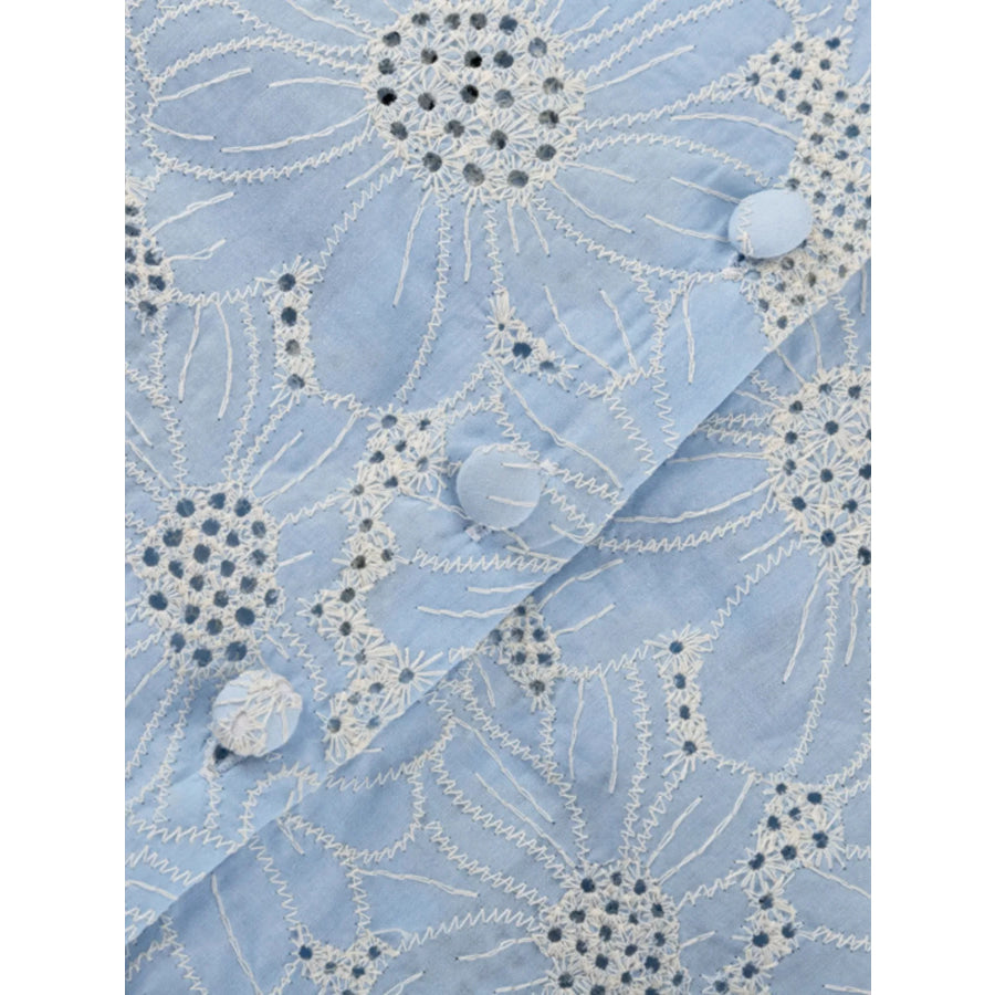 Embroidered Flounce Sleeve Blouse Apparel and Accessories