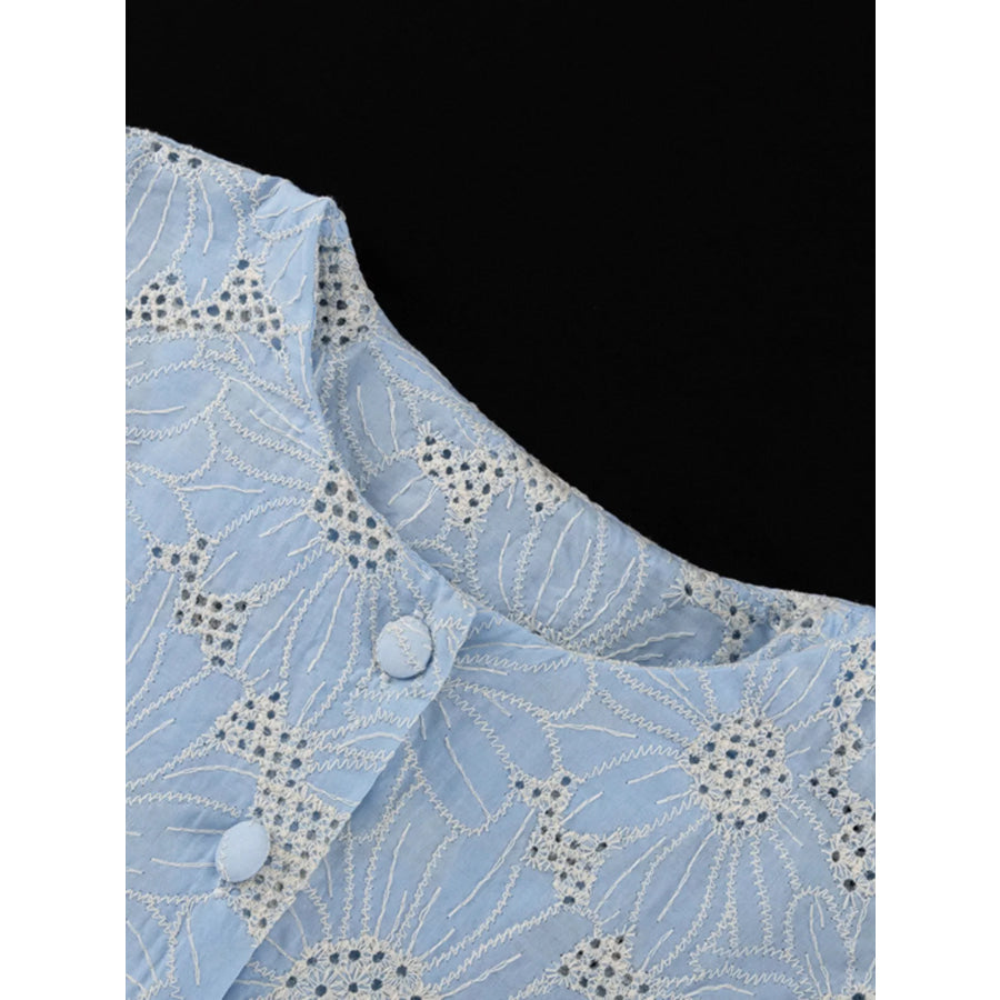 Embroidered Flounce Sleeve Blouse Apparel and Accessories