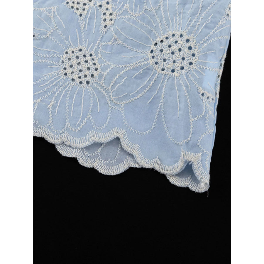Embroidered Flounce Sleeve Blouse Apparel and Accessories