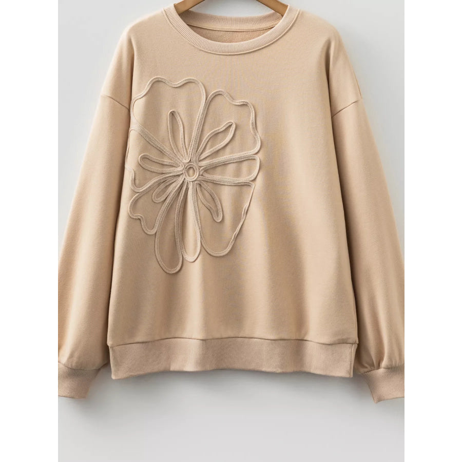 Embroidered Flower Pattern Drop Shoulder Sweatshirt Apparel and Accessories