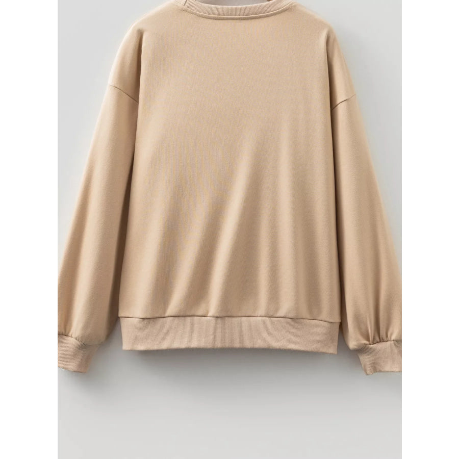 Embroidered Flower Pattern Drop Shoulder Sweatshirt Apparel and Accessories