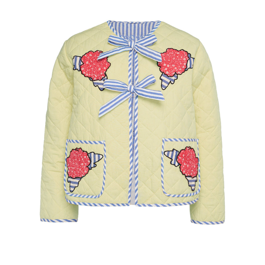 Embroidered Flower Tied Long Sleeve Winter Coat Apparel and Accessories