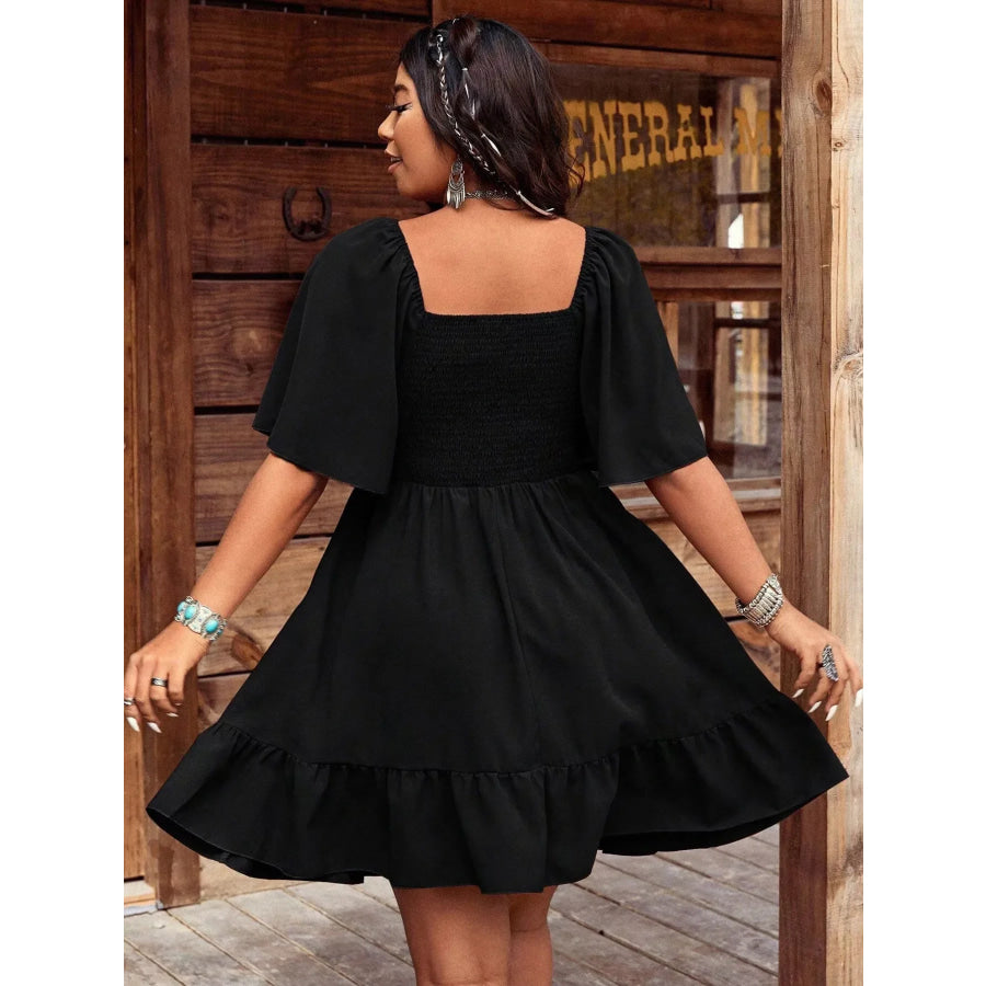 Embroidered Flutter Sleeve Mini Dress Apparel and Accessories