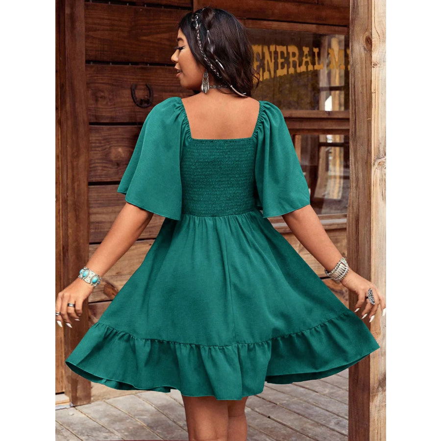 Embroidered Flutter Sleeve Mini Dress Apparel and Accessories