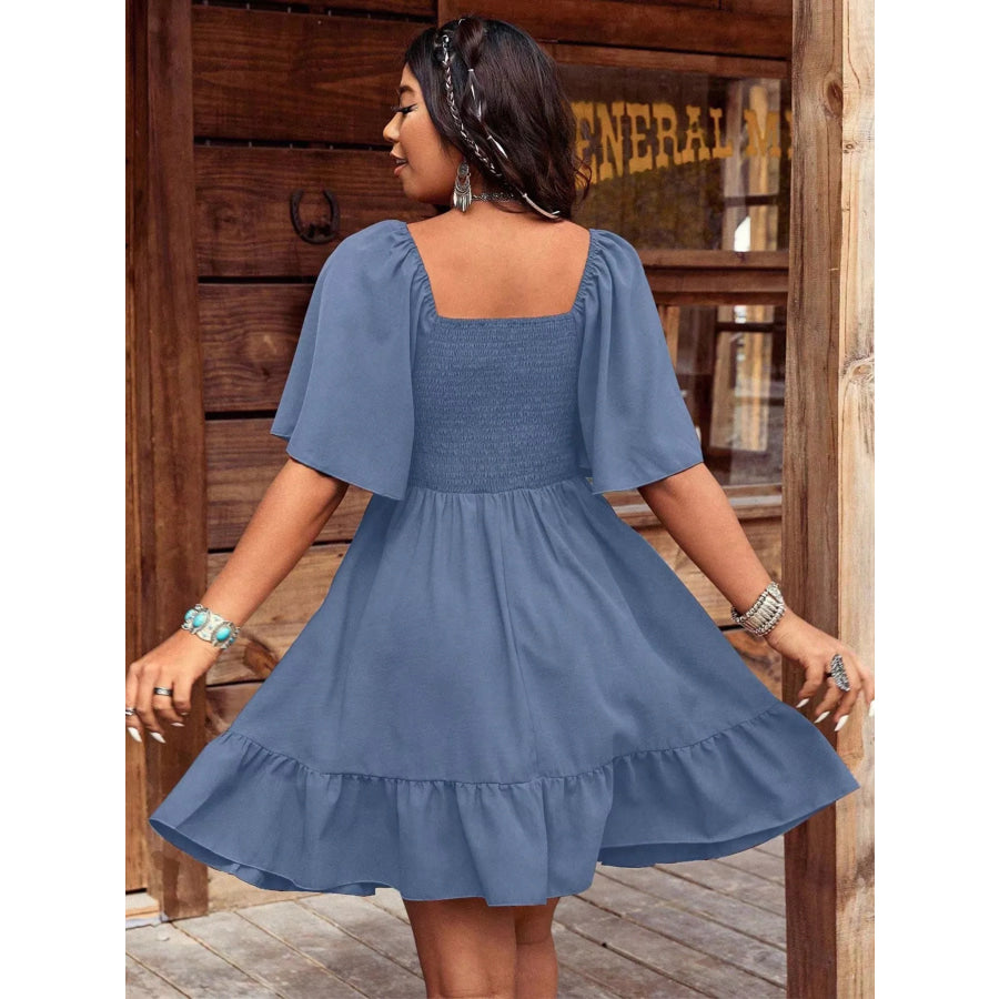 Embroidered Flutter Sleeve Mini Dress Apparel and Accessories