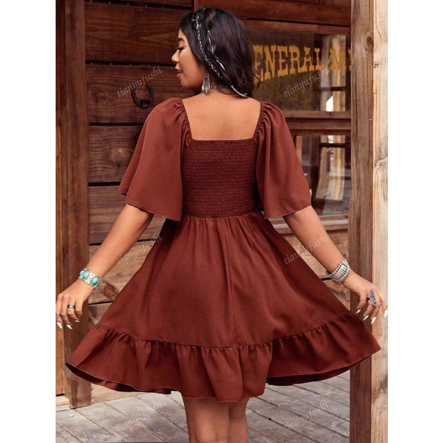 Embroidered Flutter Sleeve Mini Dress Apparel and Accessories