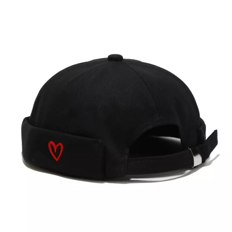 Embroidered Heart Brimless Docker Hat Black / One Size Apparel and Accessories