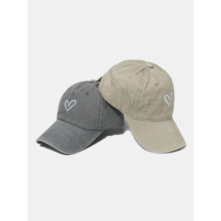 Embroidered Heart Washed Cotton Baseball Cap Apparel and Accessories