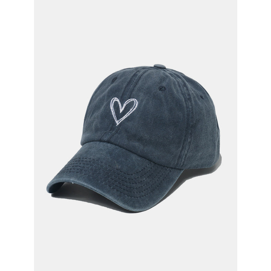 Embroidered Heart Washed Cotton Baseball Cap Dark Blue / One Size Apparel and Accessories