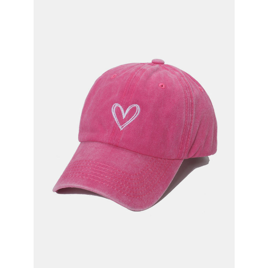 Embroidered Heart Washed Cotton Baseball Cap Hot Pink / One Size Apparel and Accessories