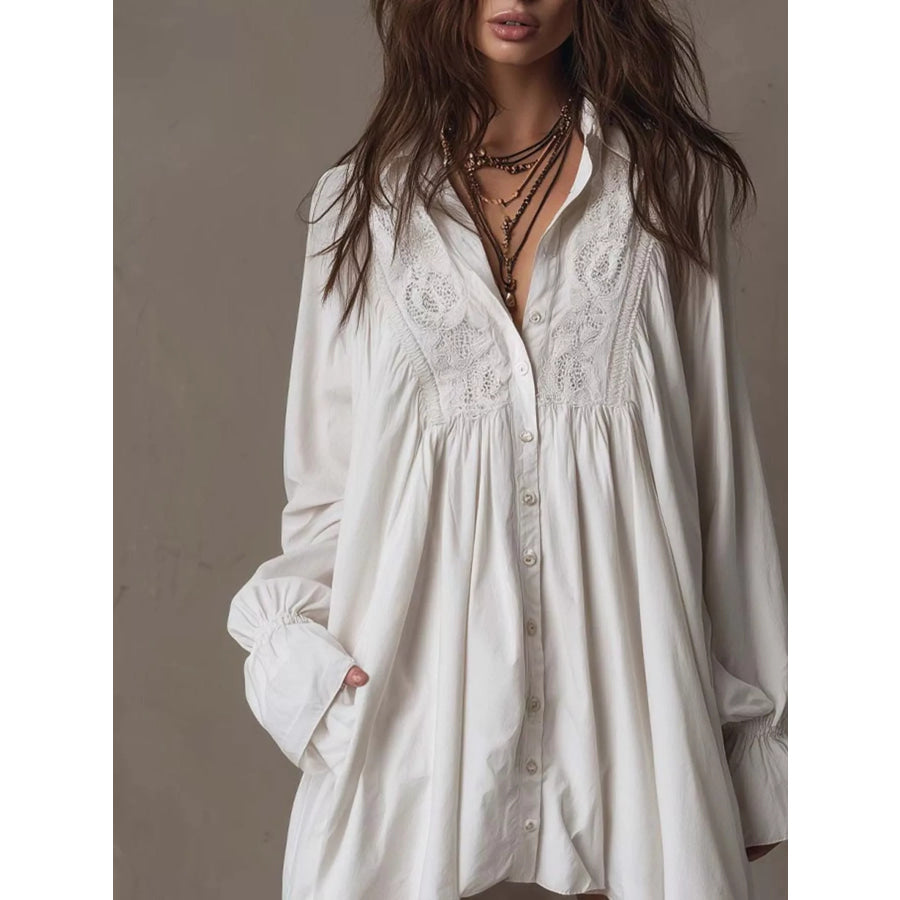 Embroidered High-Low Shirt Dress Apparel and Accessories