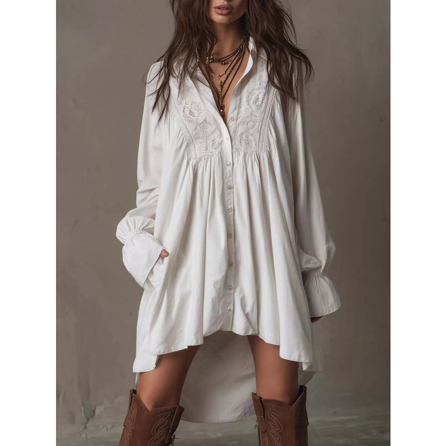 Embroidered High-Low Shirt Dress White / S Apparel and Accessories