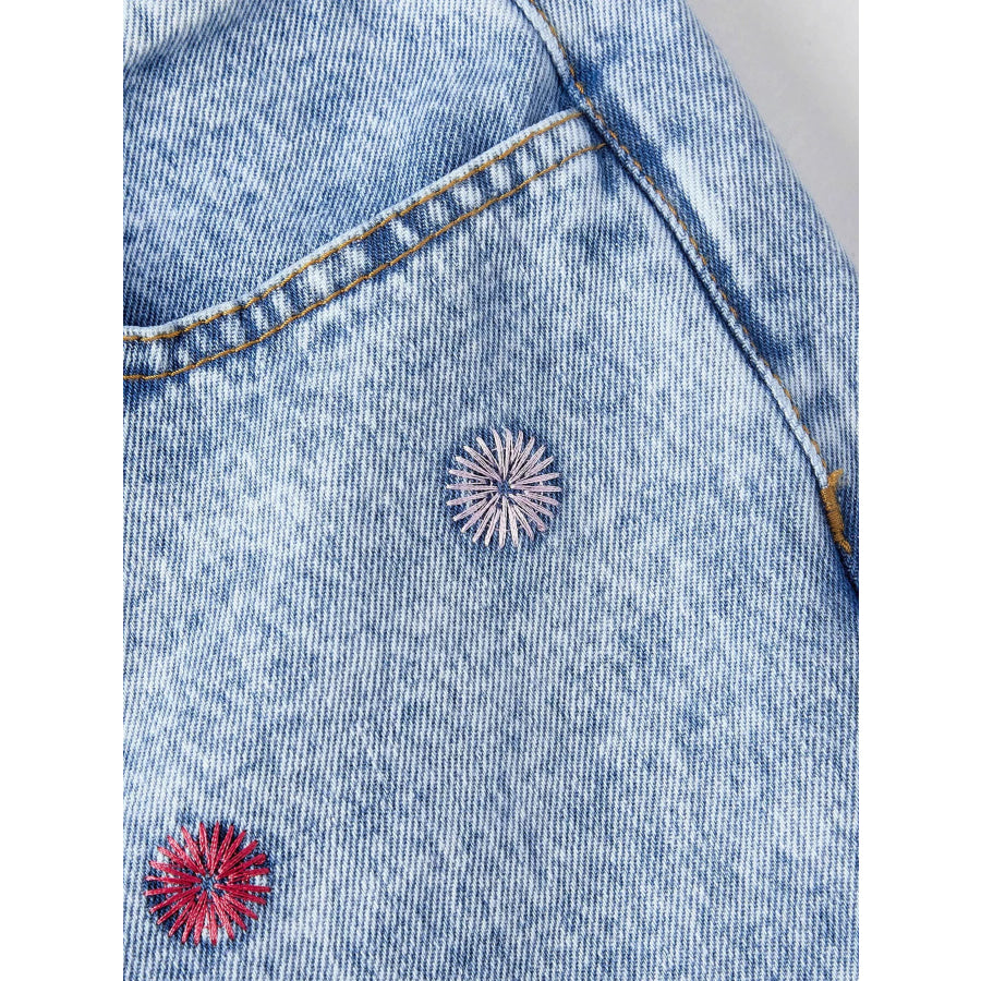 Embroidered High-Waisted Wide-Leg Jeans Apparel and Accessories