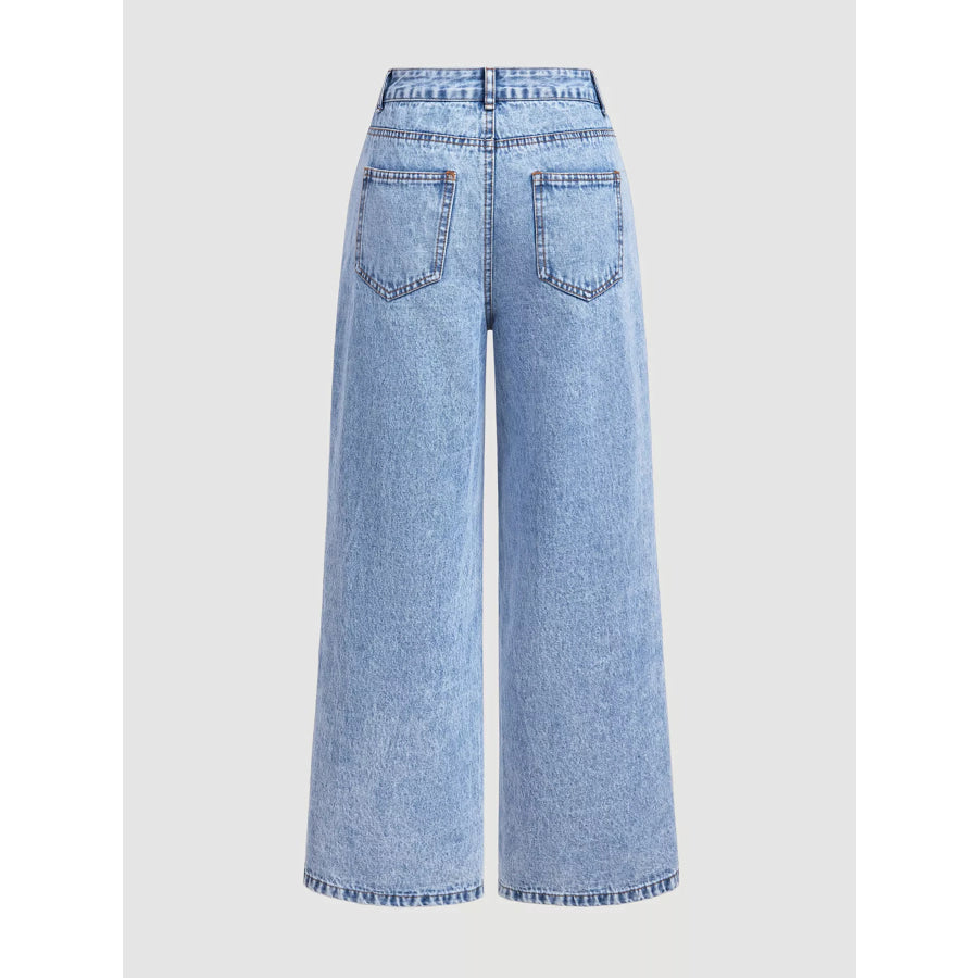 Embroidered High-Waisted Wide-Leg Jeans Blue / XS Apparel and Accessories