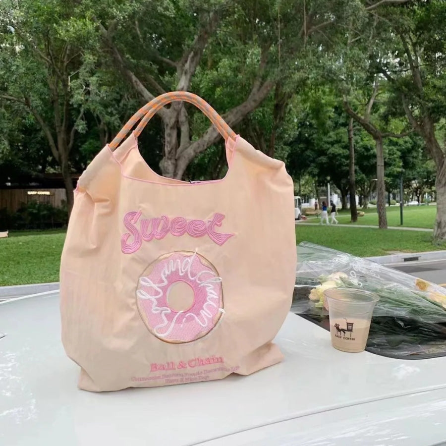 Embroidered Lightweight Tote Handbag Watermelon pink / One Size Apparel and Accessories