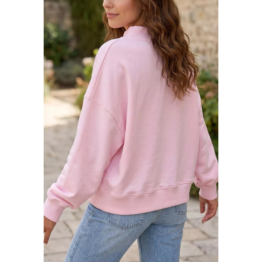 Embroidered Long Sleeve Stand Neck Shift Pullover Sweatshirt Apparel and Accessories