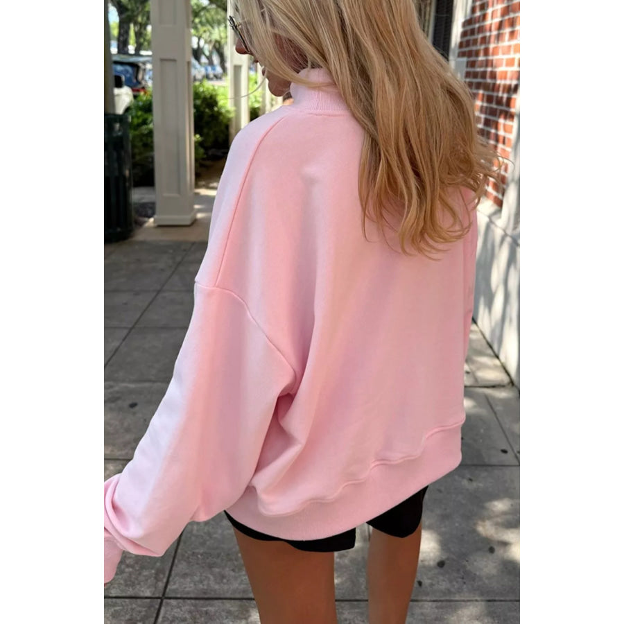 Embroidered Long Sleeve Stand Neck Shift Pullover Sweatshirt Apparel and Accessories