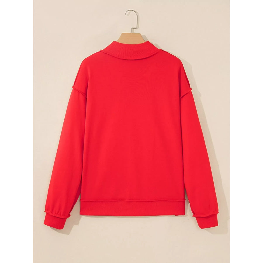 Embroidered Merry Slogan Stand Neck Long Sleeve Sweatshirt Apparel and Accessories