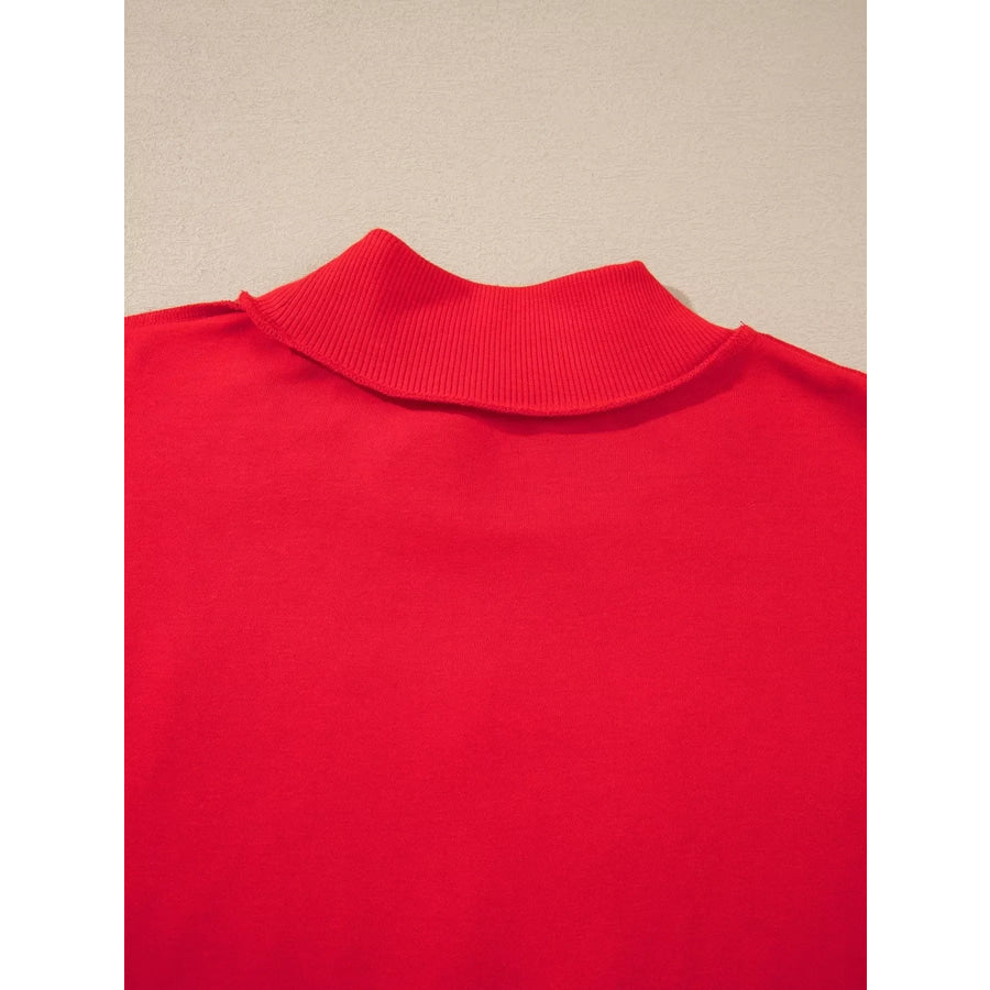 Embroidered Merry Slogan Stand Neck Long Sleeve Sweatshirt Apparel and Accessories